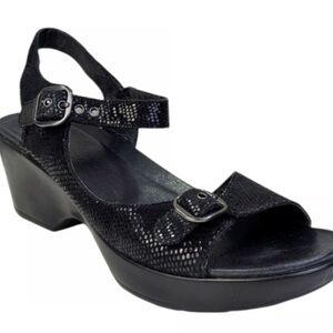 Dansko Womens Joanie Black Snake Print Sandal